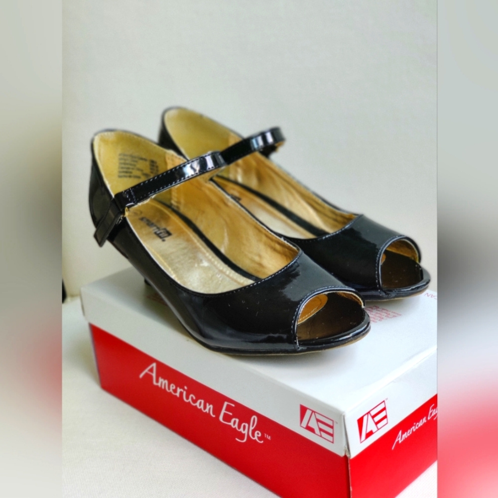 Smartfit Black Peep Toe Mary Jane Shoes Size 3 Girls